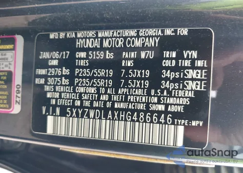 2017 Hyundai Santa Fe Sport 2.0T Ultimate z USA, uszkodzony, nr VIN 5XYZWDLAXHG486646